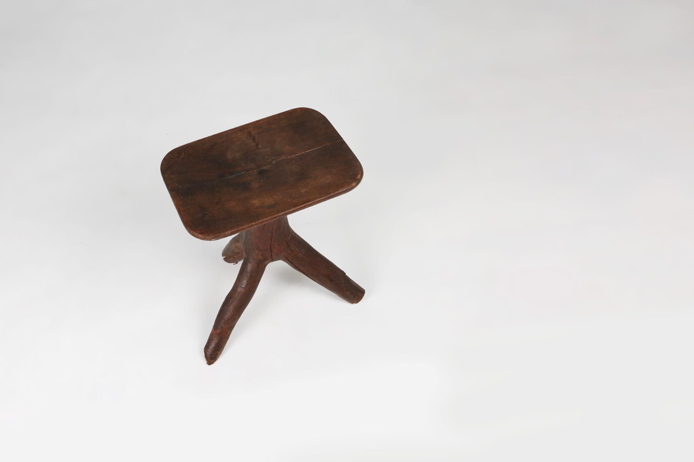 Rustic wooden stool with legs made of a tree branch, France, 1850thumbnail